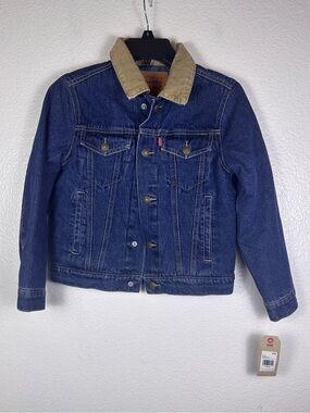 Levi's Boys Blue Denim Jacket Beige Corduroy Collar M Button Pockets
